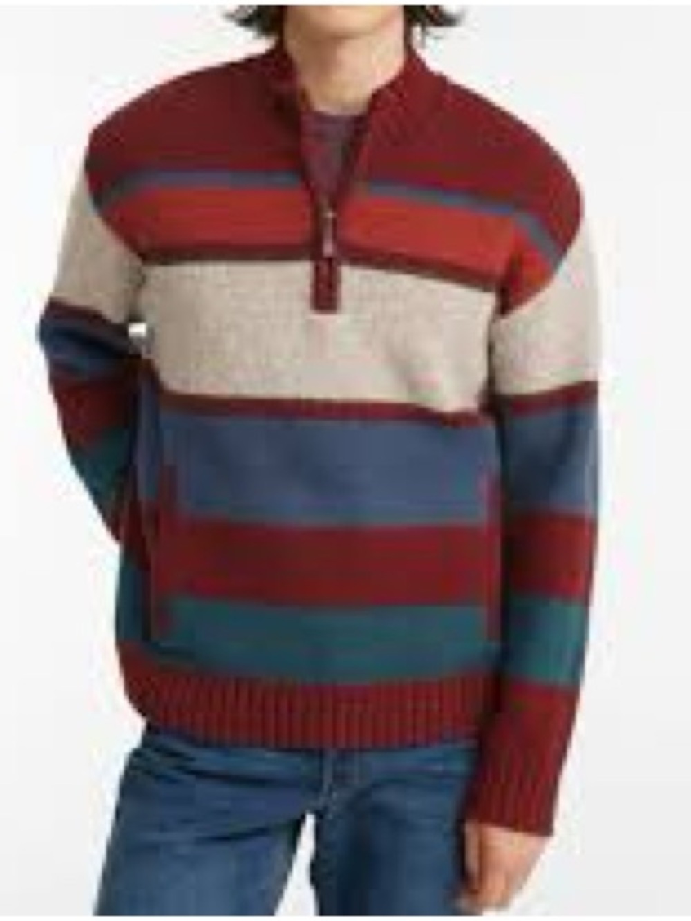 LL Bean 100% Lambs Wool Striped Half-Zip Sweater Men’s Large Red Blue